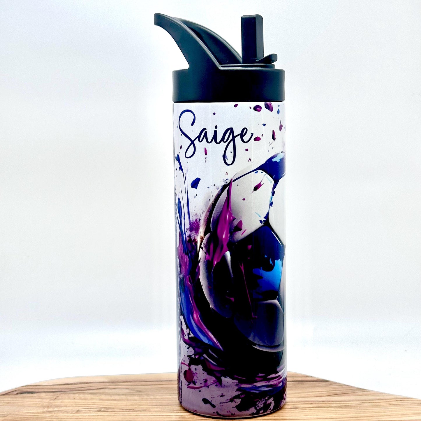 Personalized Kids Soccer Water Bottle with Flip Top Lid