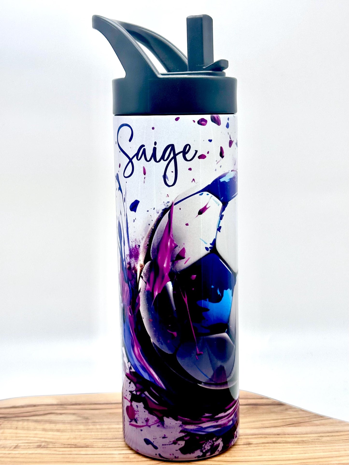 Personalized Kids Soccer Water Bottle with Flip Top Lid