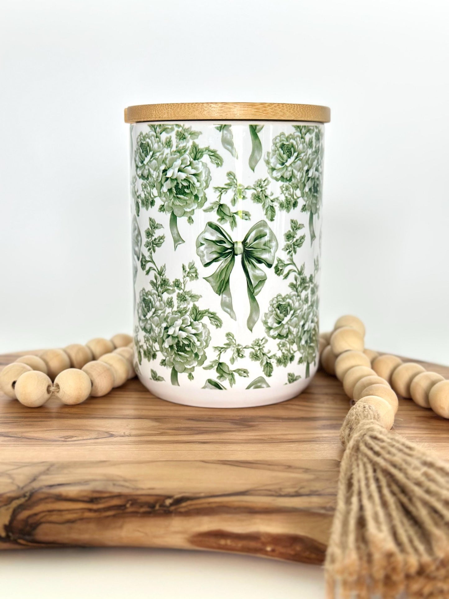 15oz Green Toile Ceramic Coffee Mug with Bamboo Lid