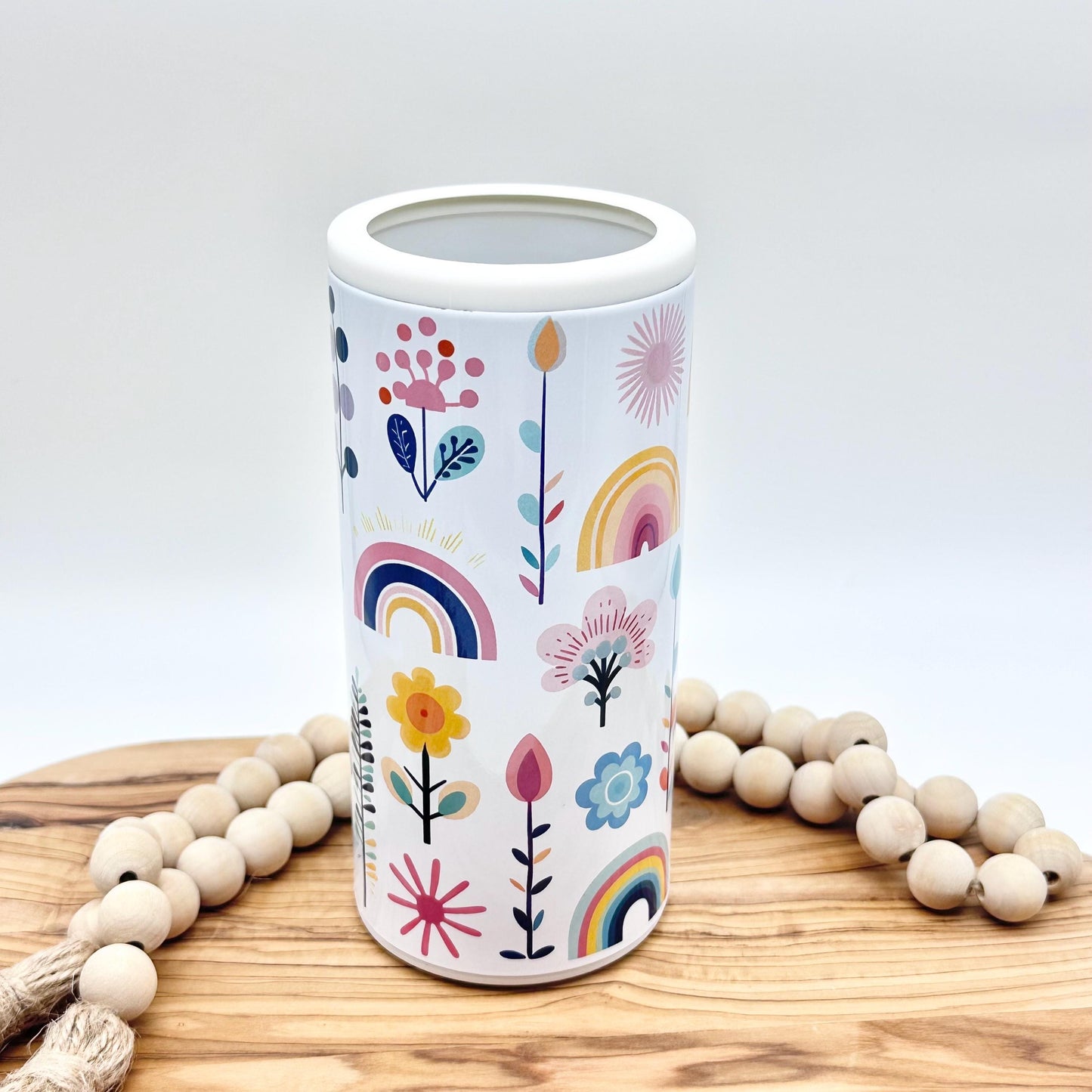 Boho Rainbow Slim Can Cooler - Insulated Stainless Steel