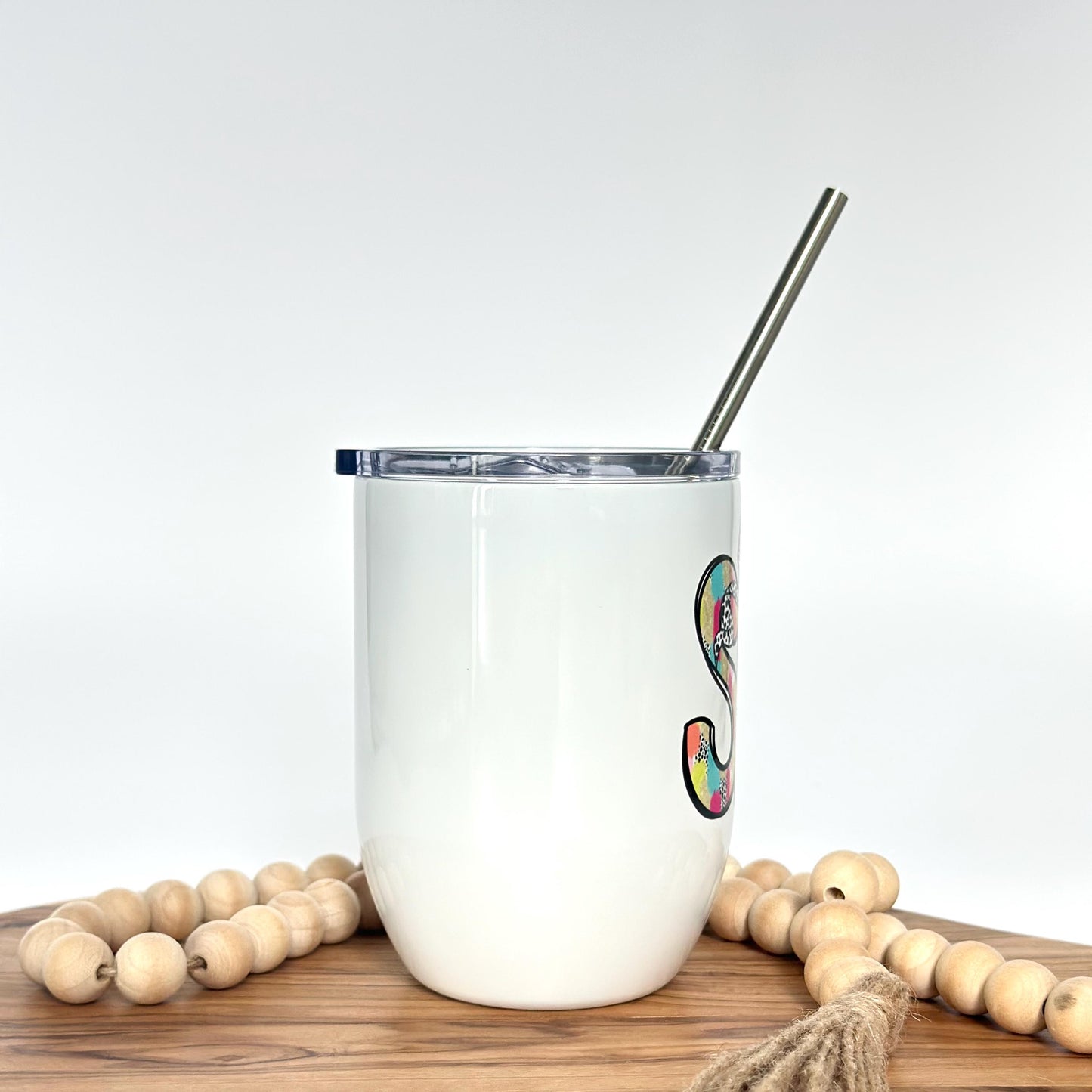Personalized Wine Glass - 15oz Insulated Stainless Steel Tumbler with Lid and Straw