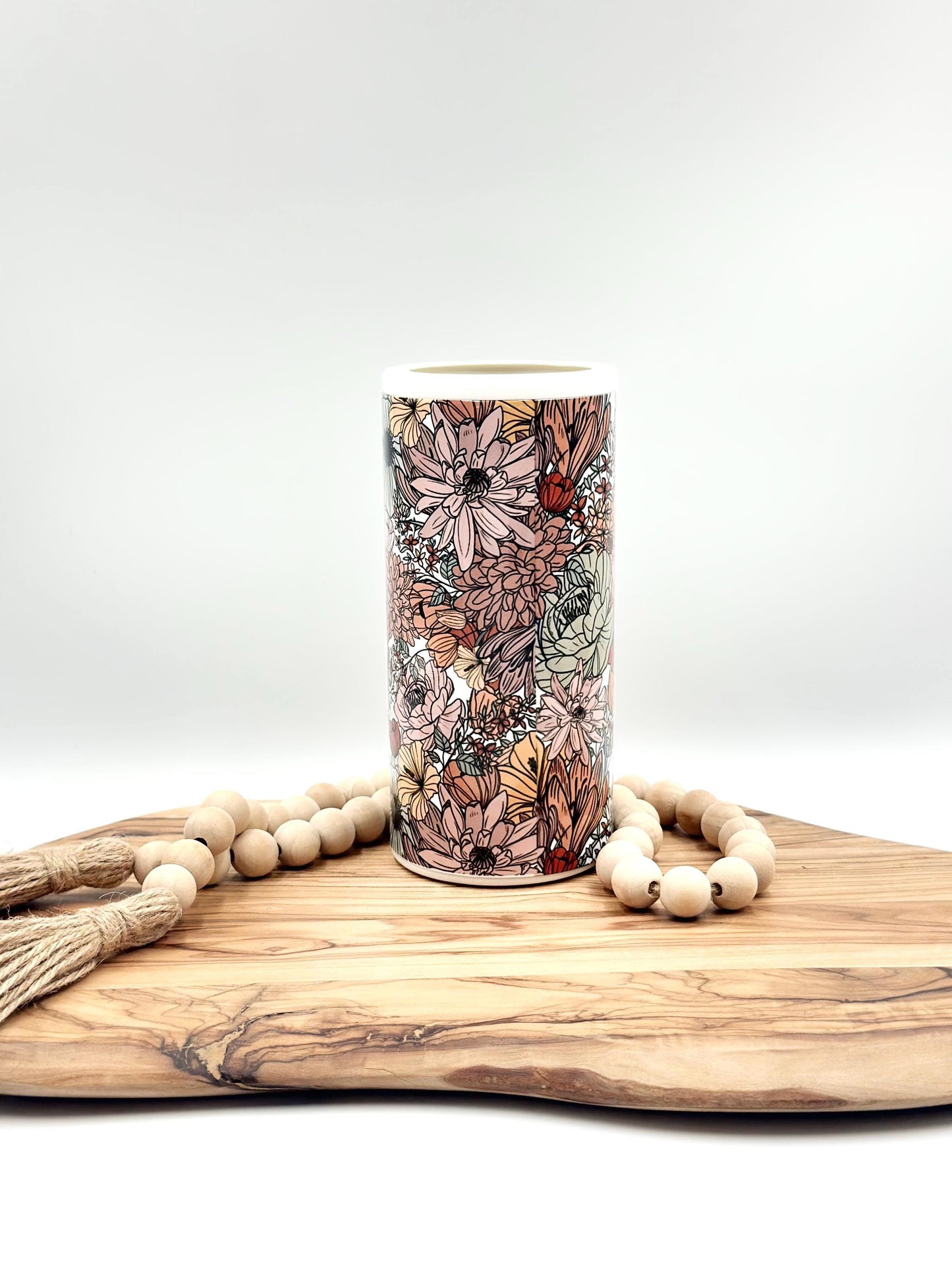 Slim Floral Can Cooler - Stainless Steel Insulated Cozie for 12oz Cans and Bottles