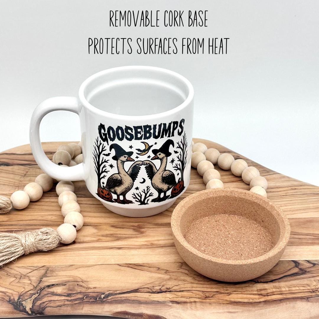 Funny Halloween Coffee Mug with Cork Base and Plastic Lid, Ceramic 12oz Goosebumps Mug