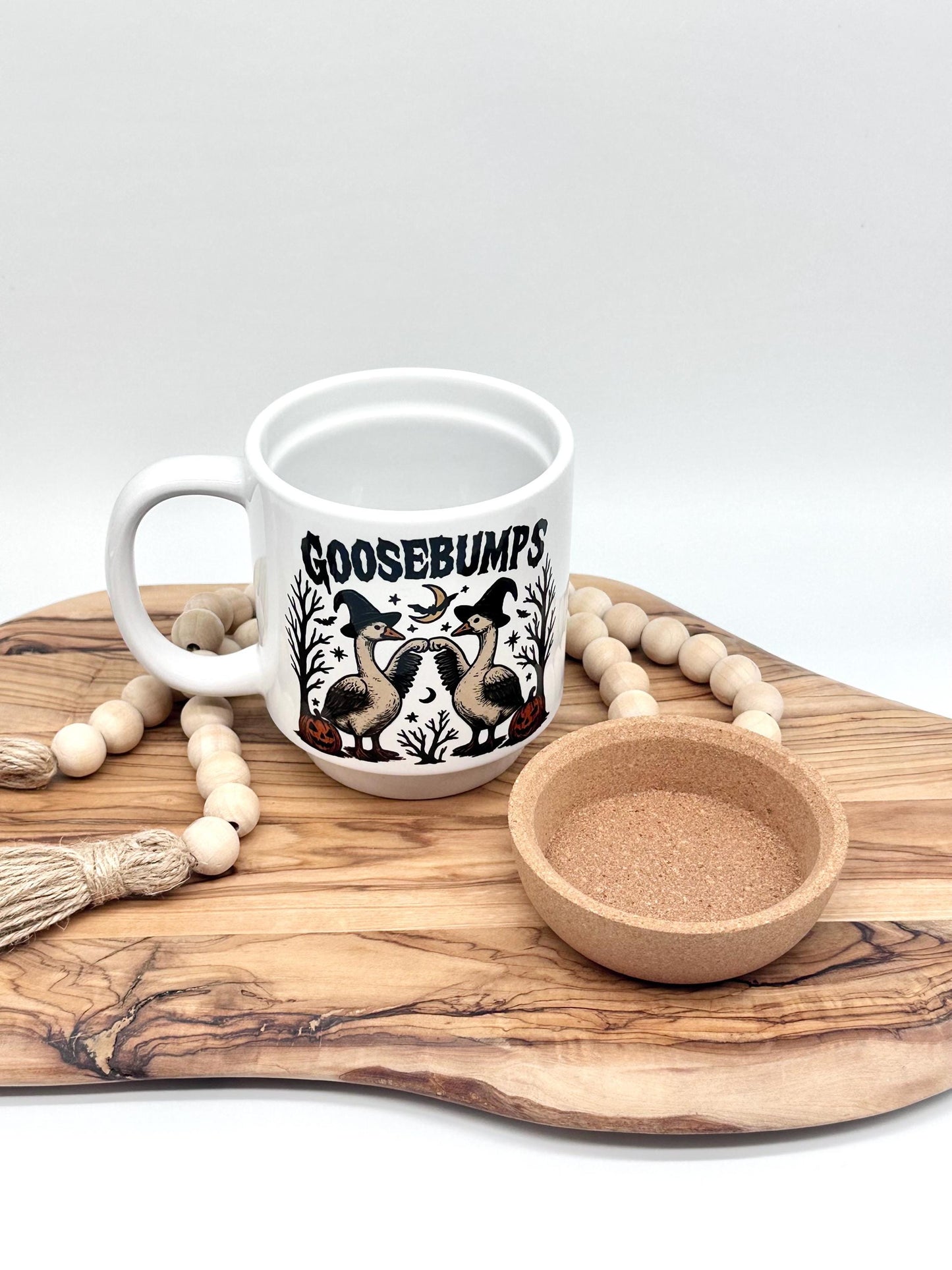 Funny Halloween Coffee Mug with Cork Base and Plastic Lid, Ceramic 12oz Goosebumps Mug