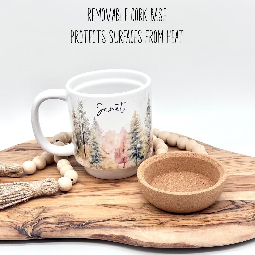 12oz Personalized Forest Coffee Mug with Cork Base and Plastic Lid