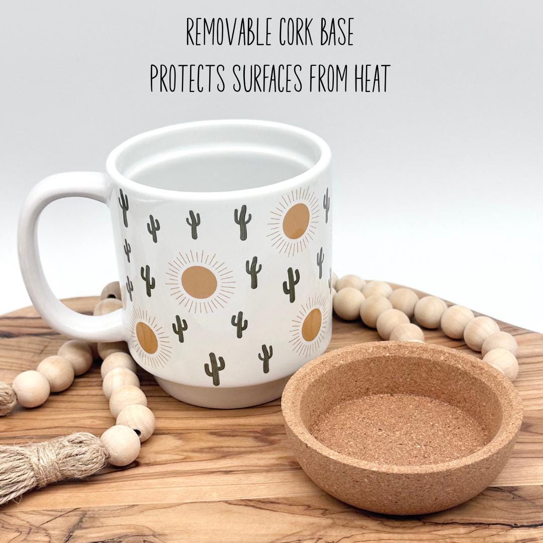 Cactus Coffee Mug with Cork Base and Plastic Lid, 12oz Ceramic Mug