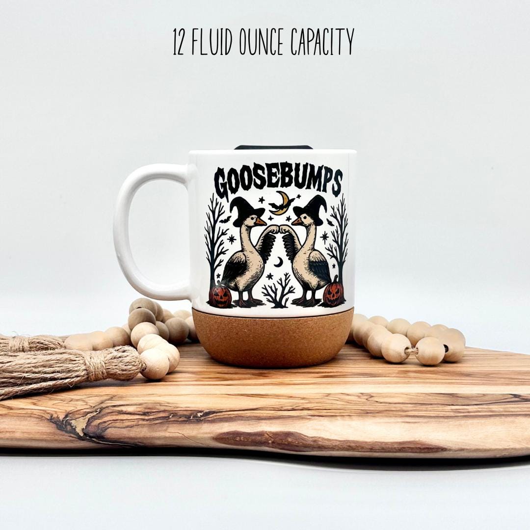 Funny Halloween Coffee Mug with Cork Base and Plastic Lid, Ceramic 12oz Goosebumps Mug