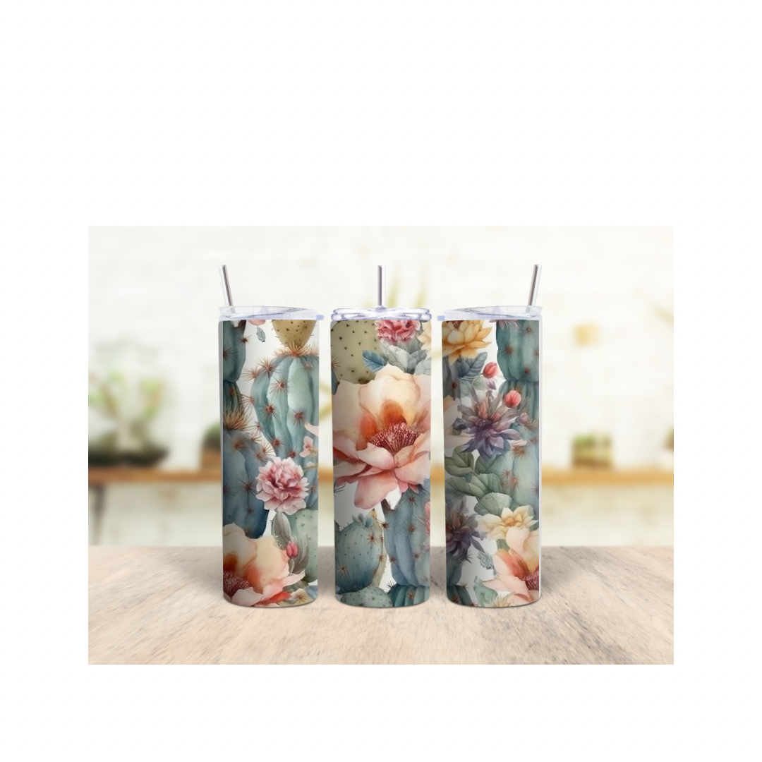 20oz Skinny Insulated Floral Cactus Tumbler