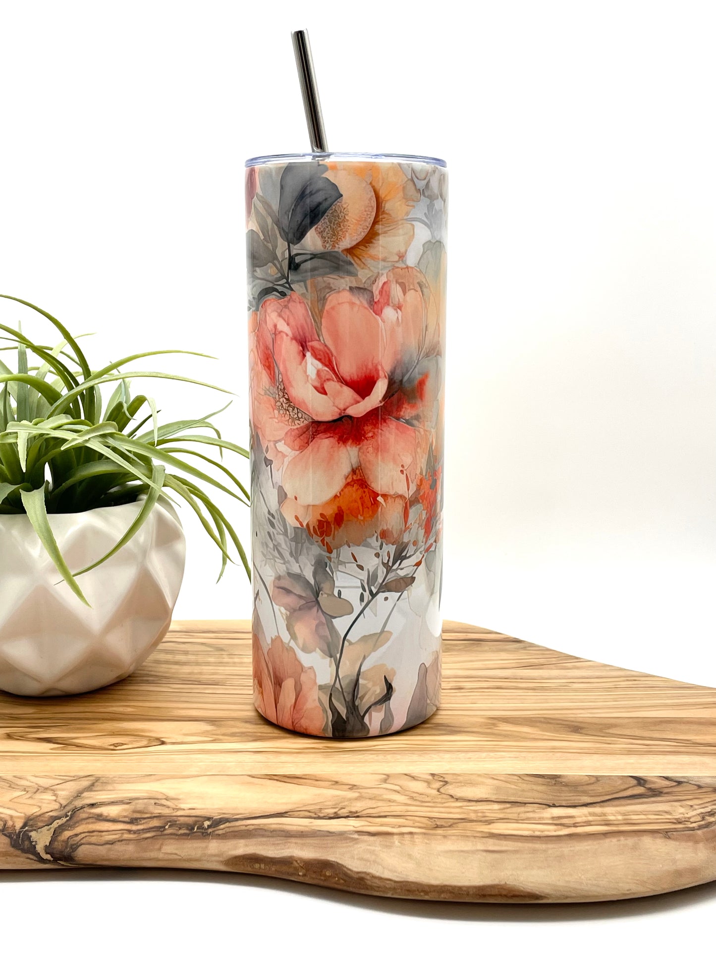 20oz Pink Floral Skinny Tumbler