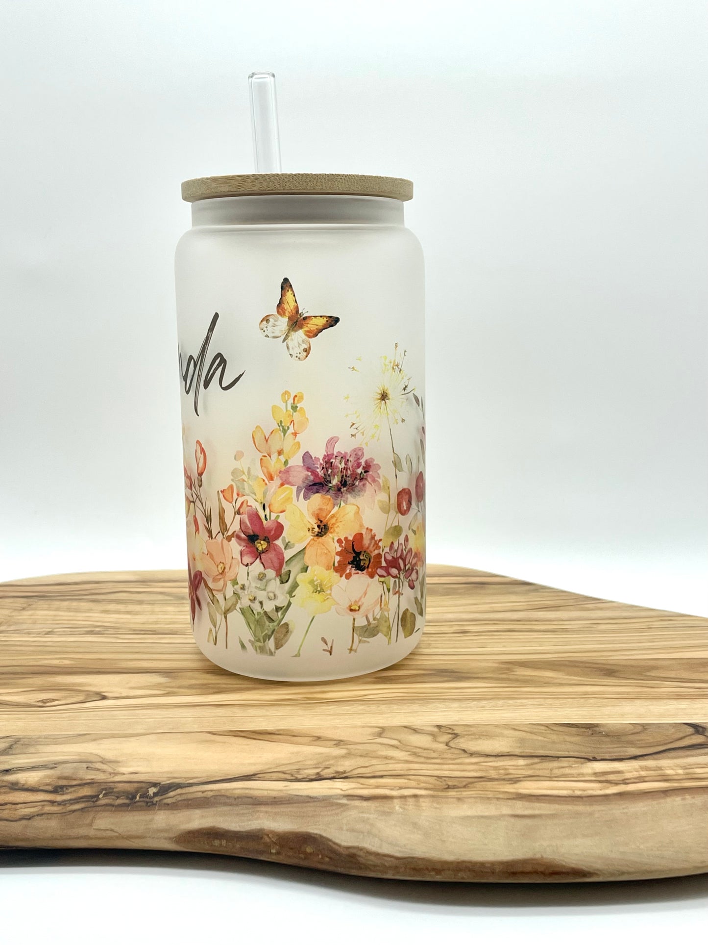 Personalized Wildflower Frosted Glass Can