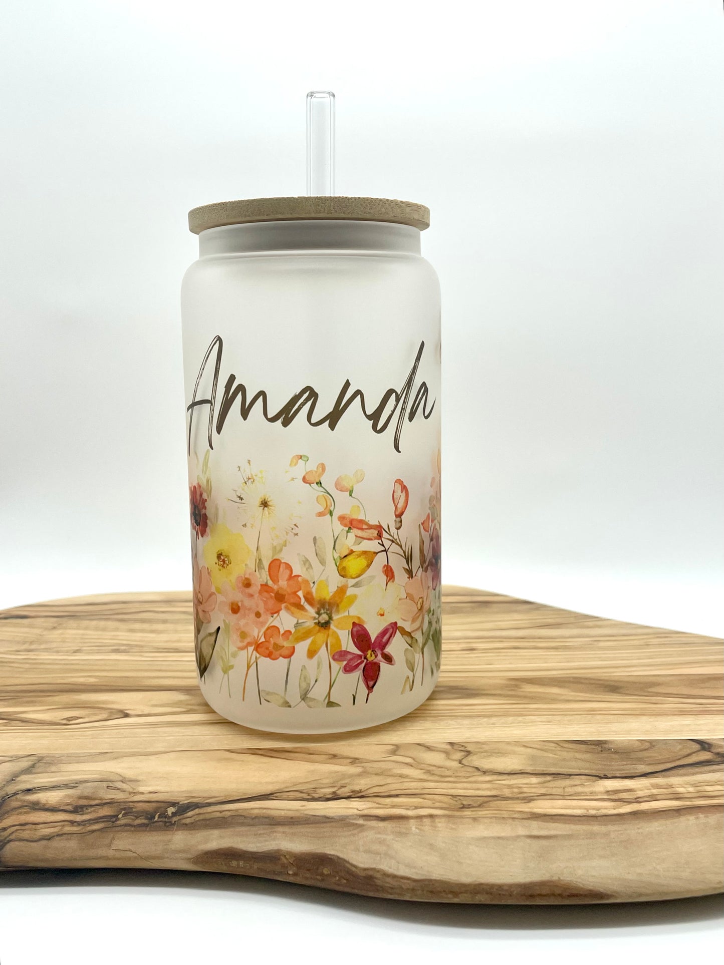 Personalized Wildflower Frosted Glass Can