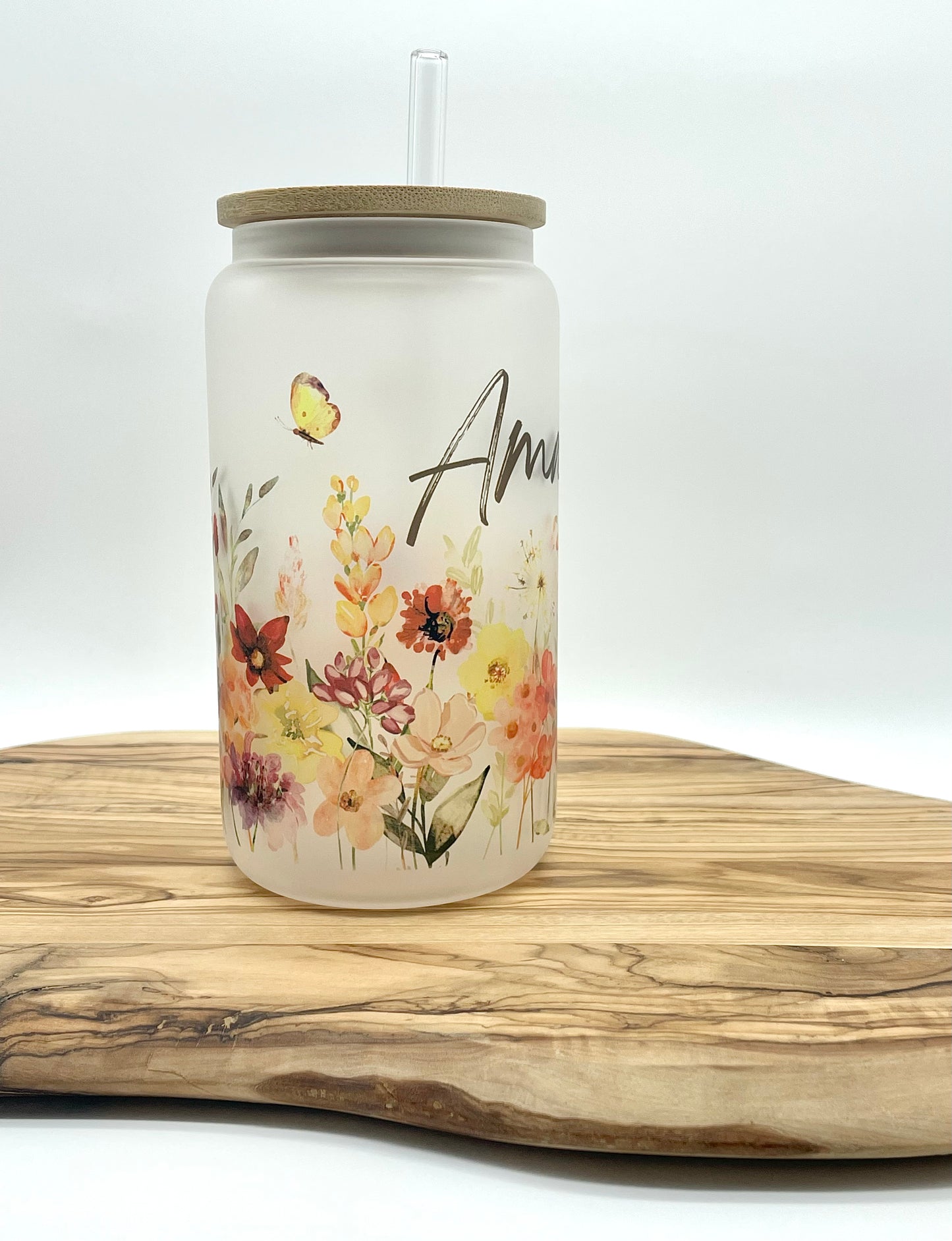 Personalized Wildflower Frosted Glass Can