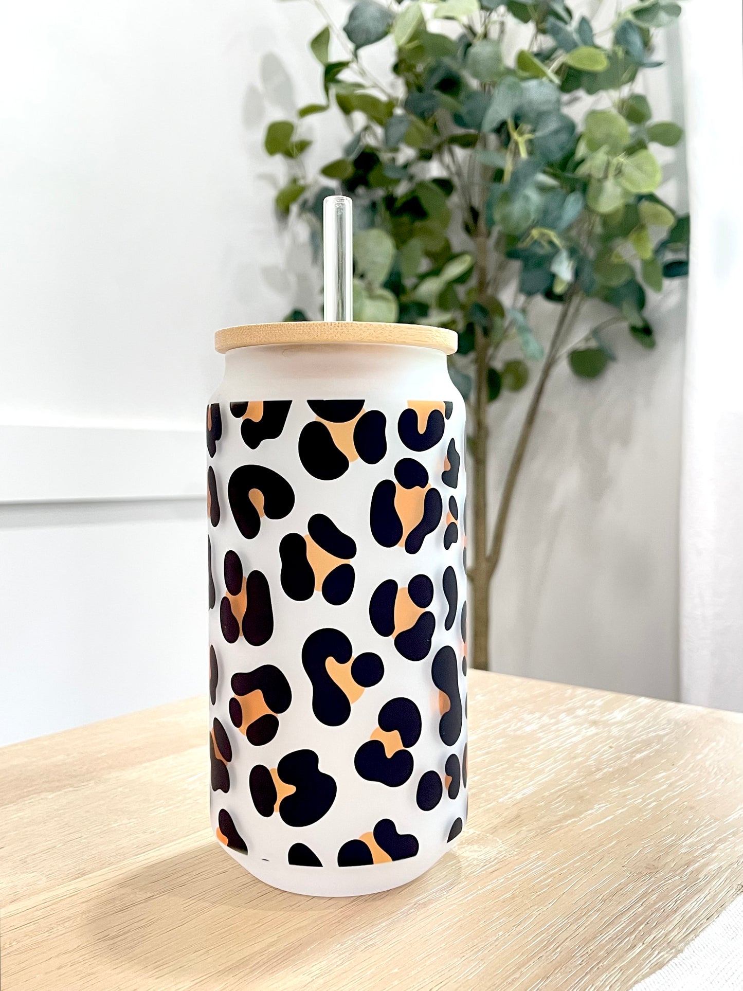 Leopard Print Frosted Glass Can