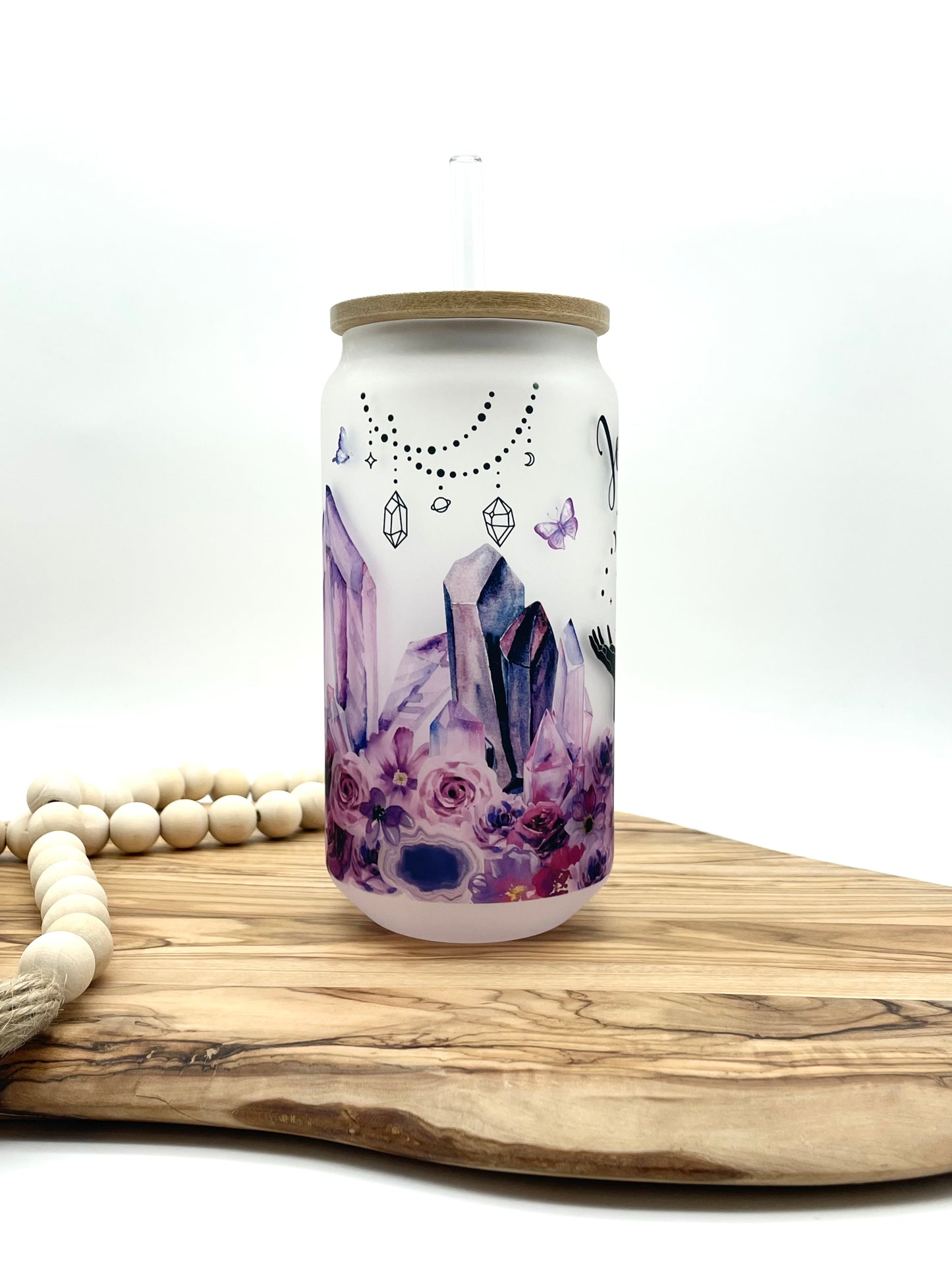 Personalized Purple Floral Glass Can