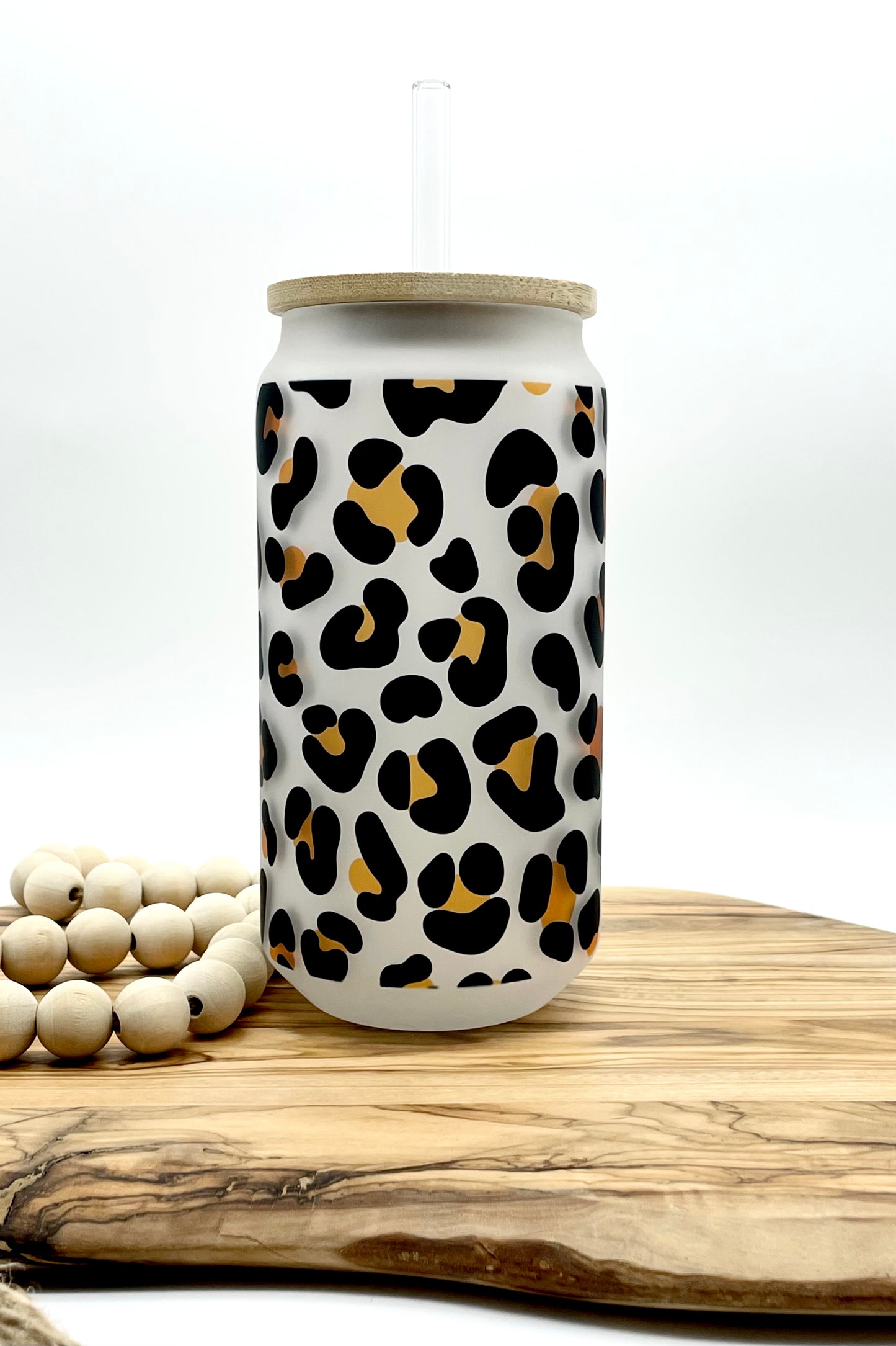 Leopard Print Frosted Glass Can