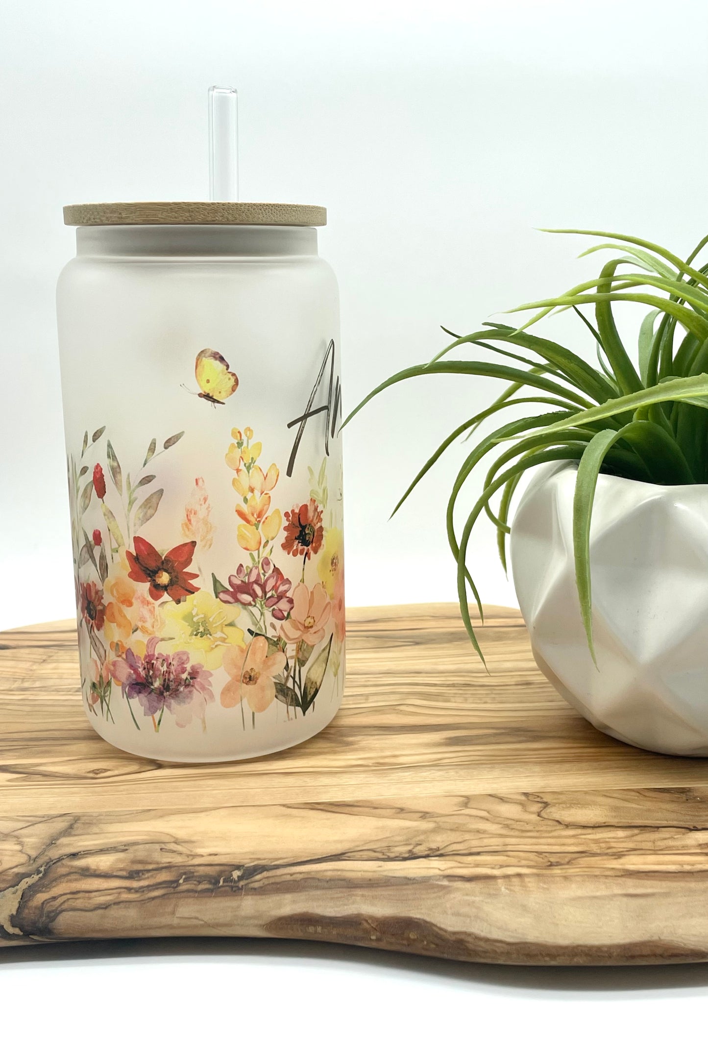 Personalized Wildflower Frosted Glass Can