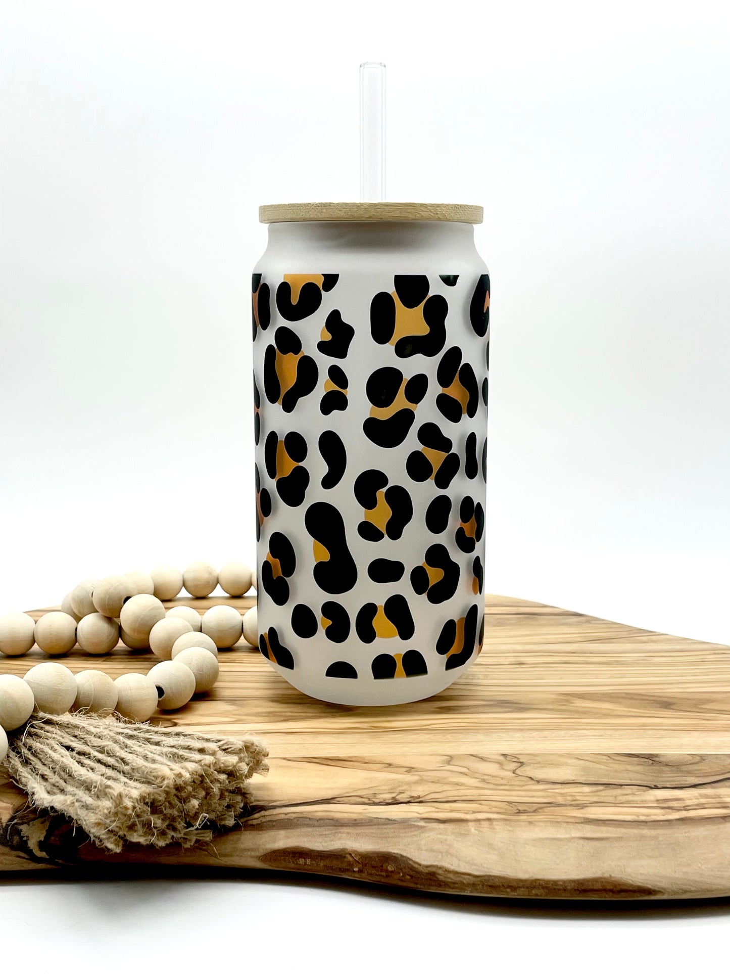 Leopard Print Frosted Glass Can