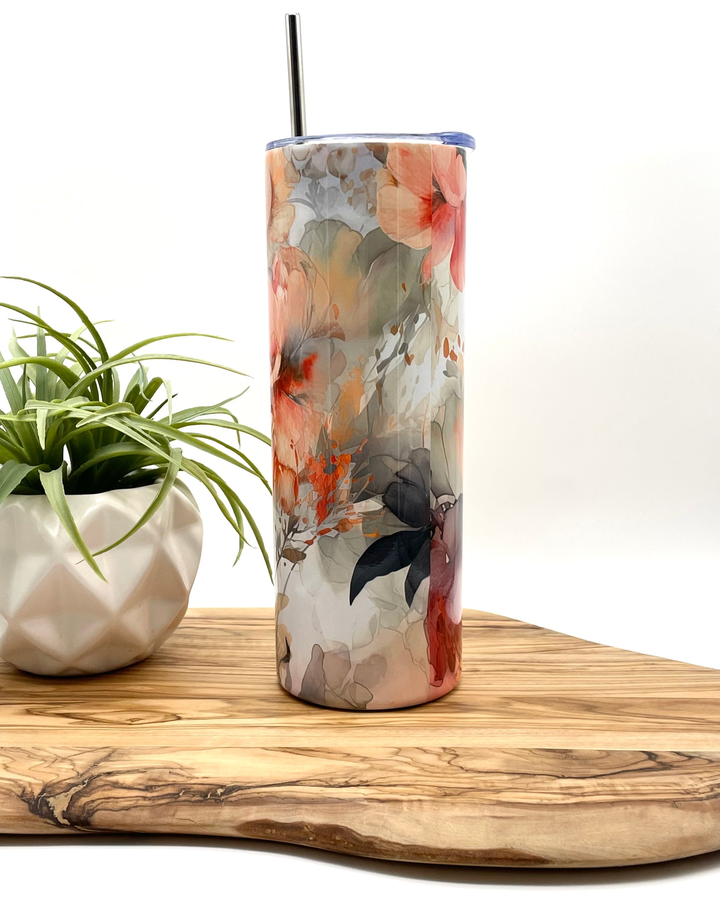 20oz Pink Floral Skinny Tumbler