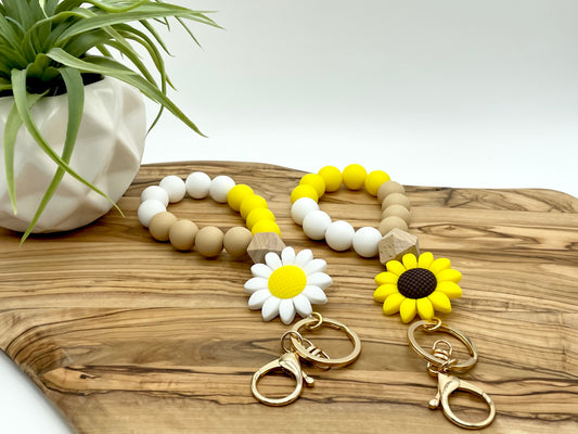 Sunflower and Daisy Wristlet Keychains