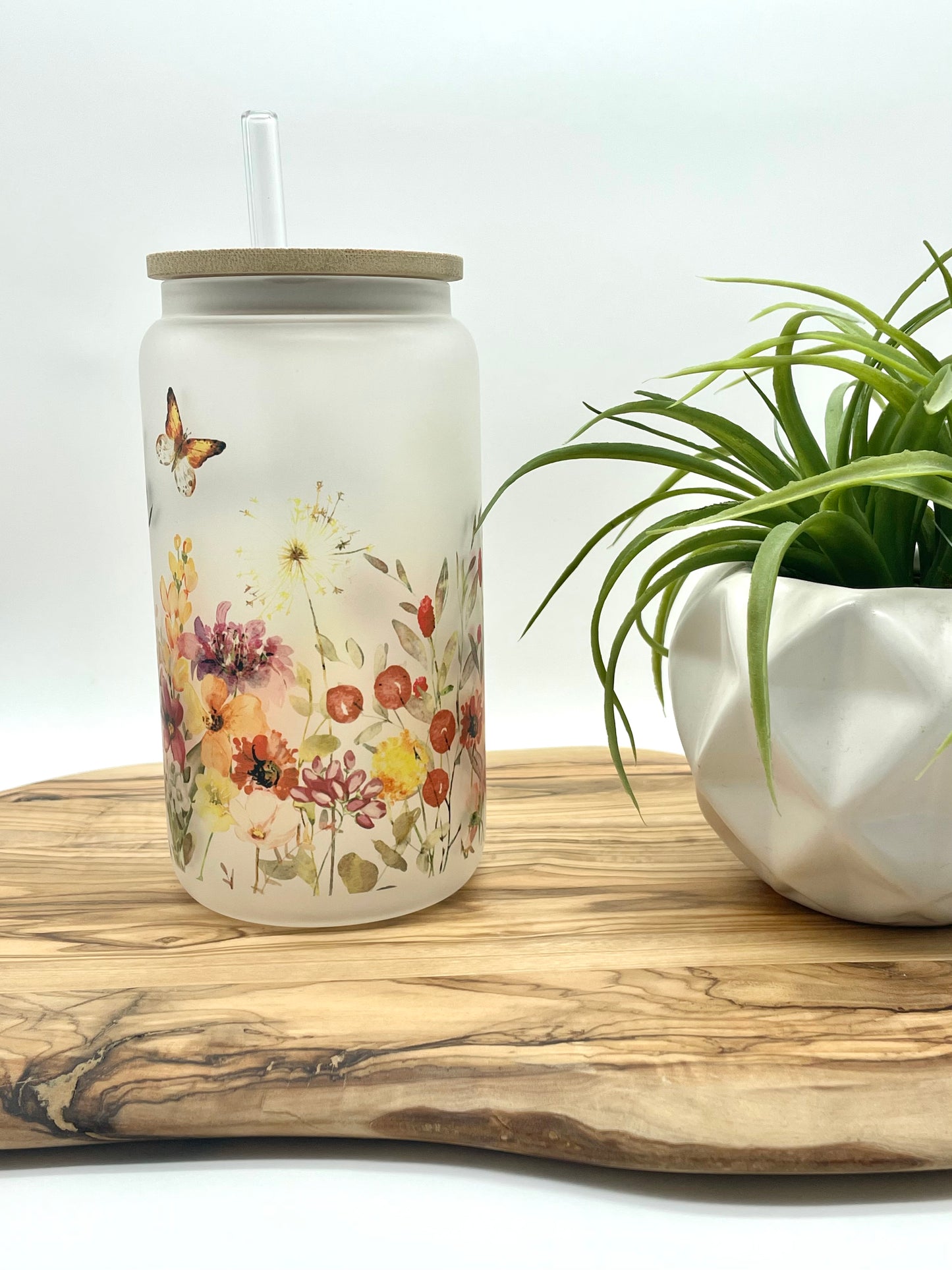 Personalized Wildflower Frosted Glass Can