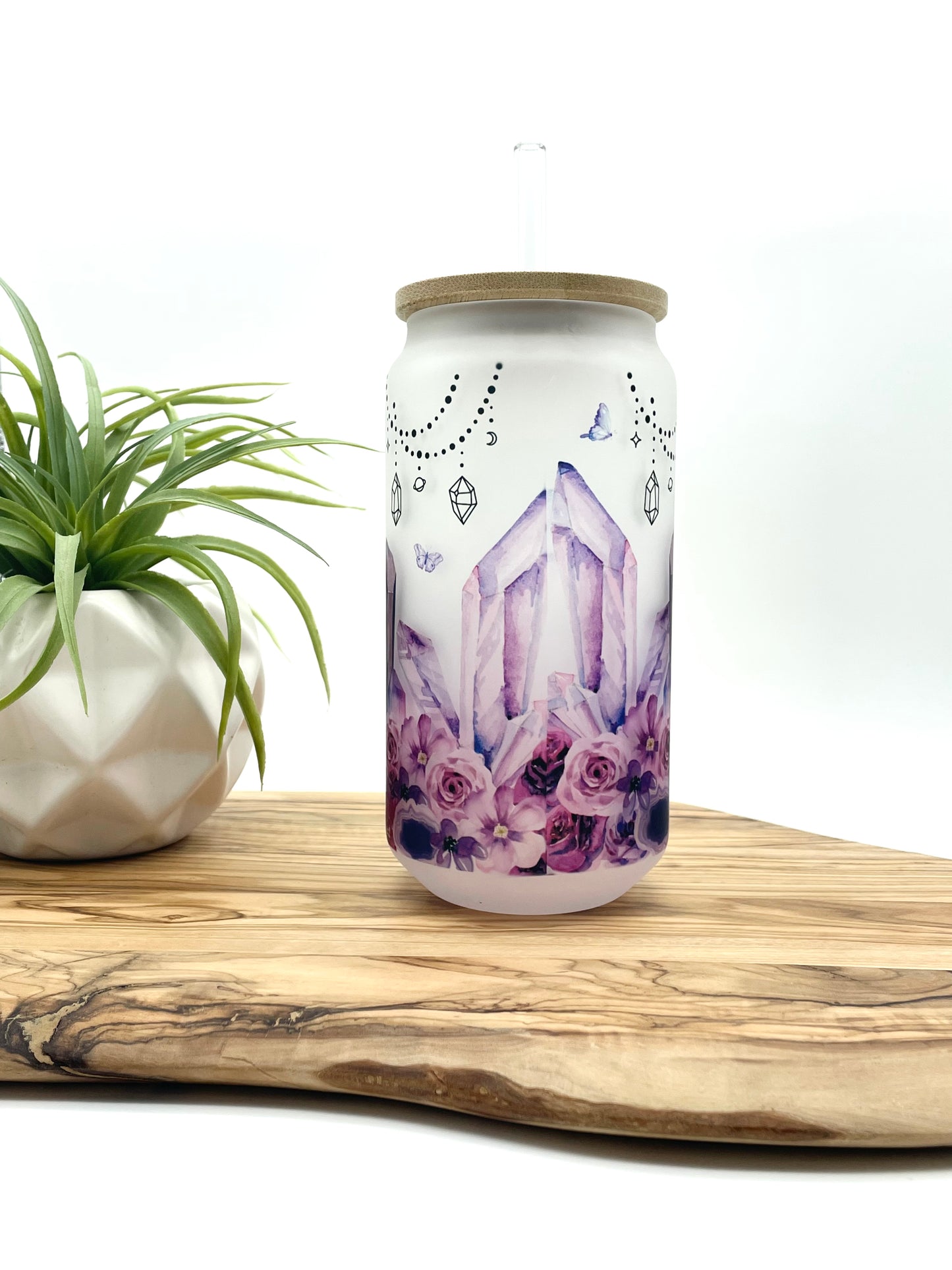 Personalized Purple Floral Glass Can