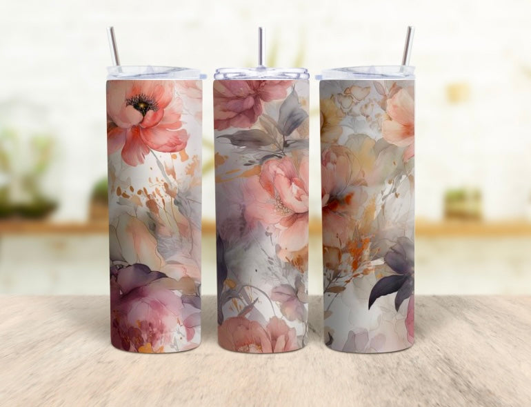 20oz Pink Floral Skinny Tumbler