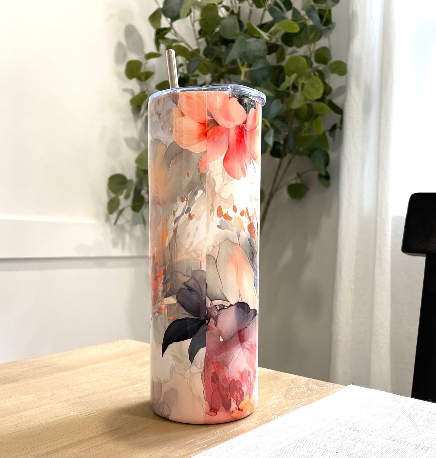 20oz Pink Floral Skinny Tumbler