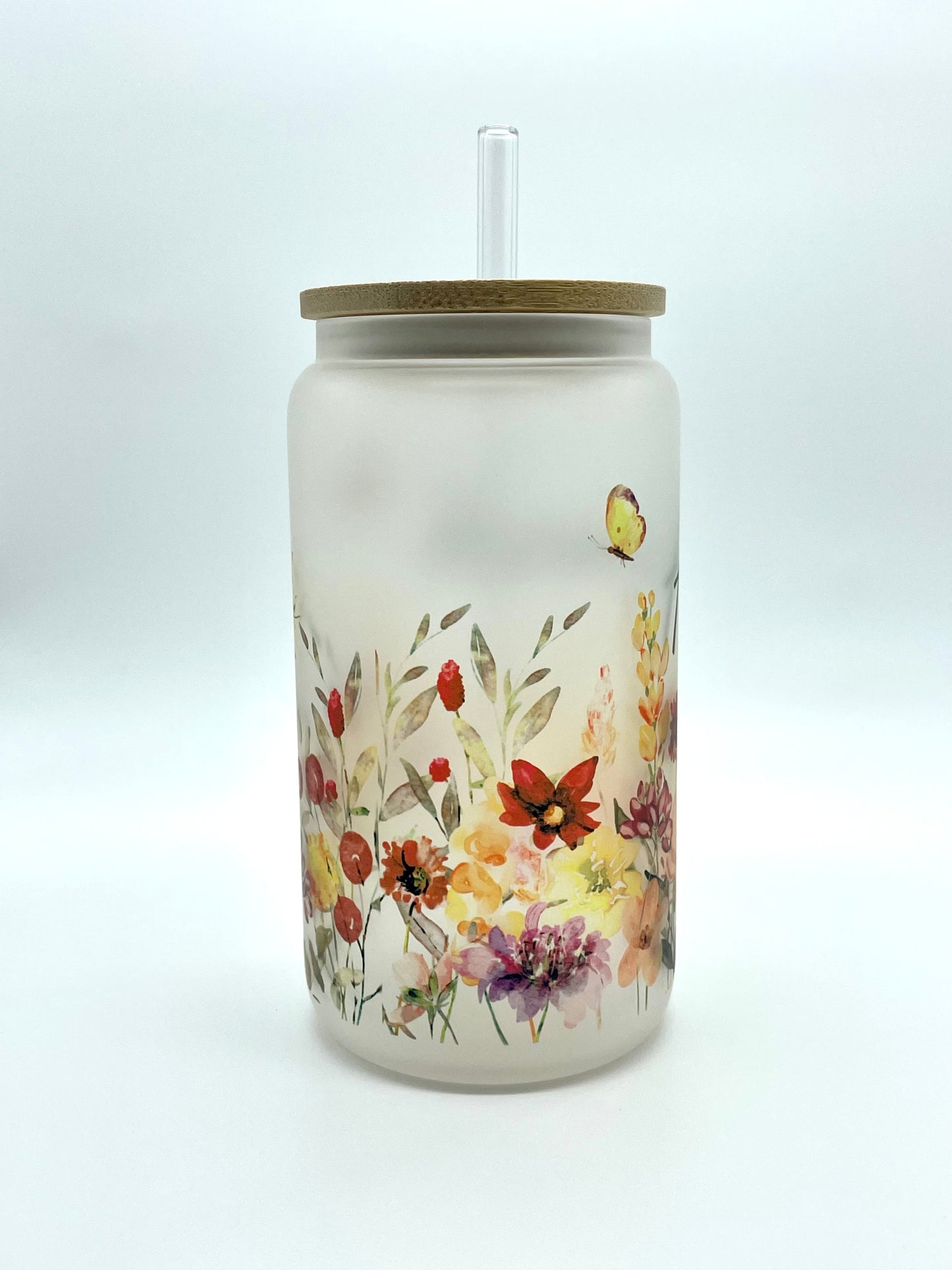 Personalized Wildflower Frosted Glass Can