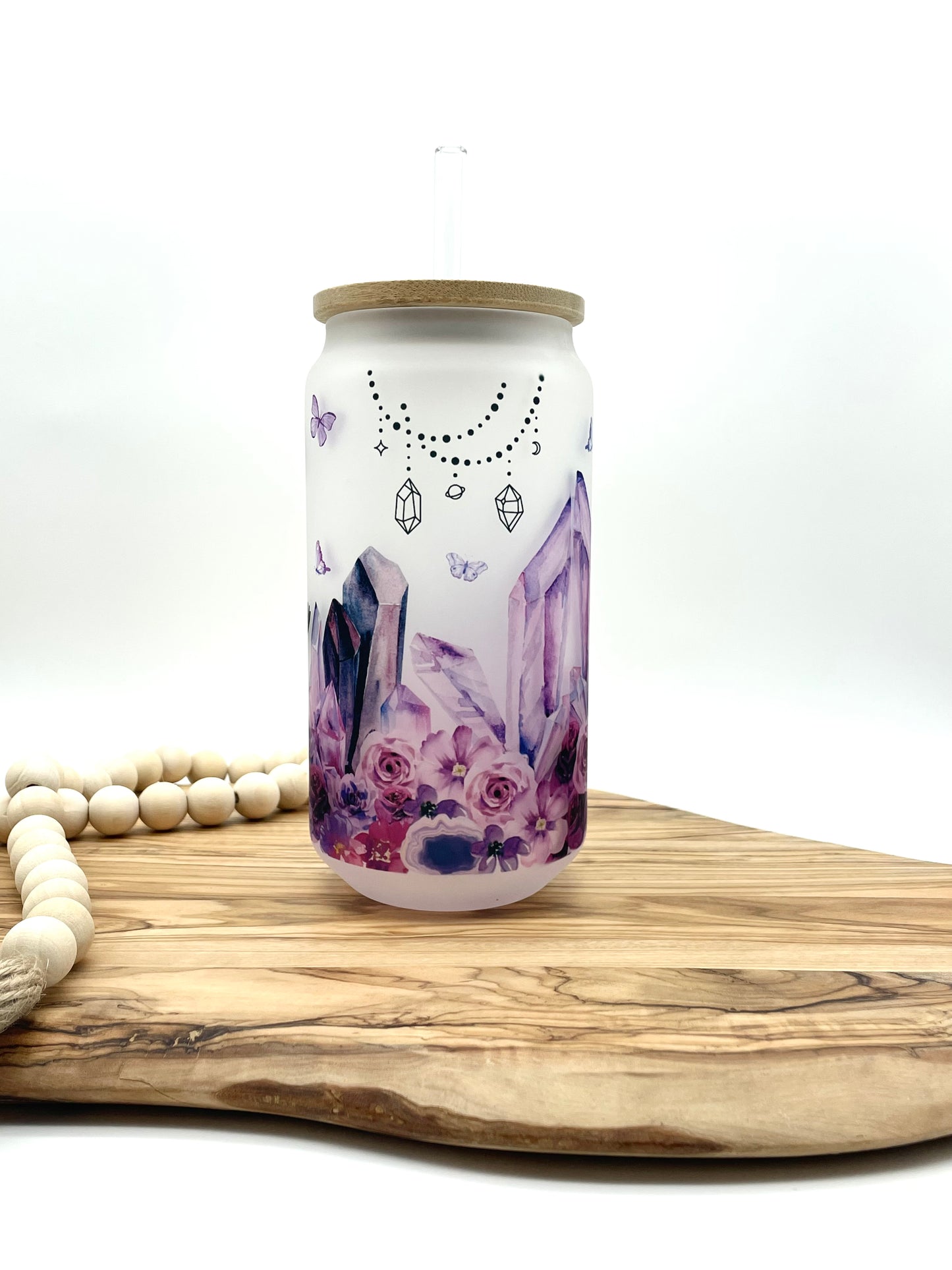 Personalized Purple Floral Glass Can