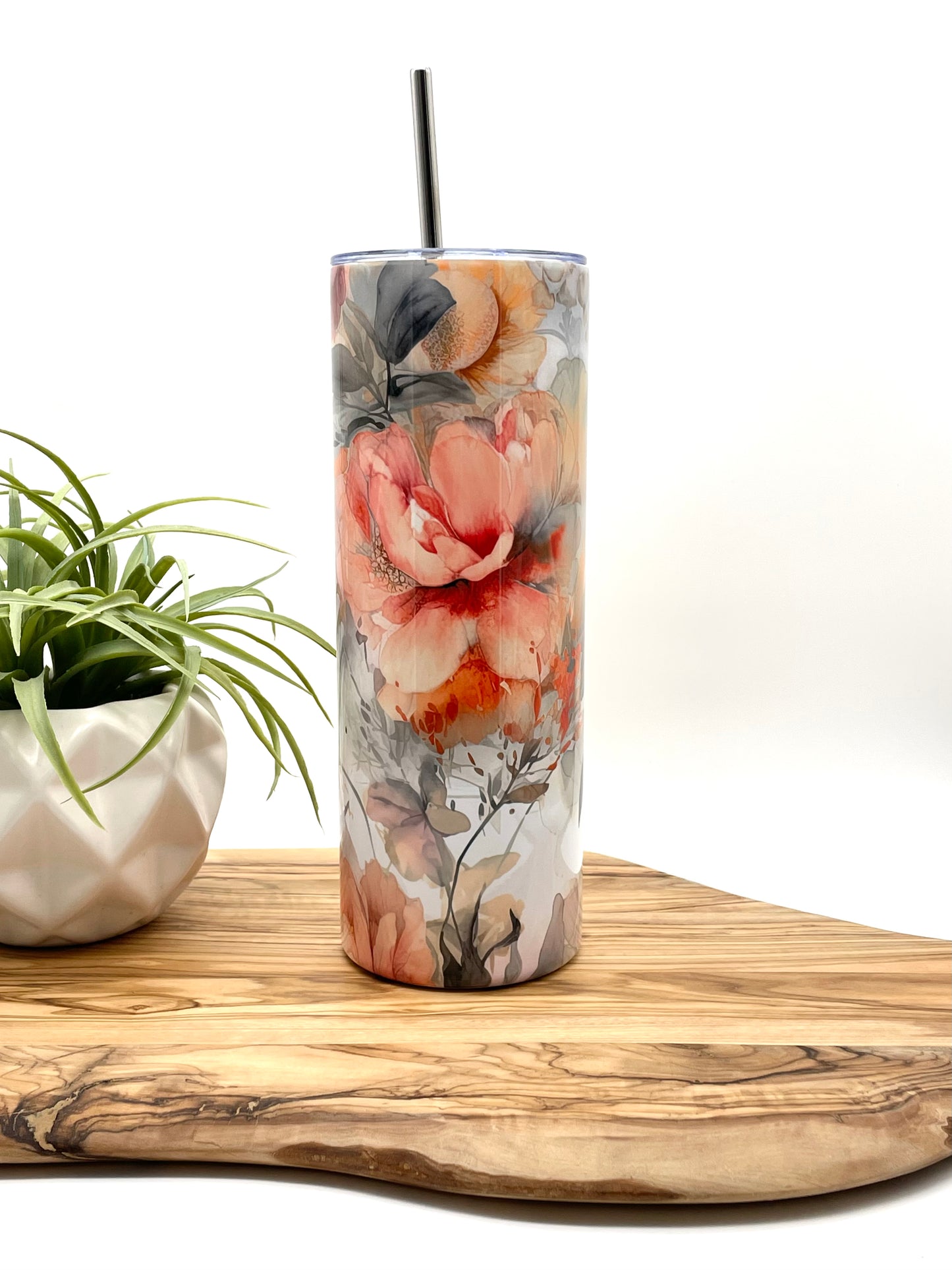 20oz Pink Floral Skinny Tumbler