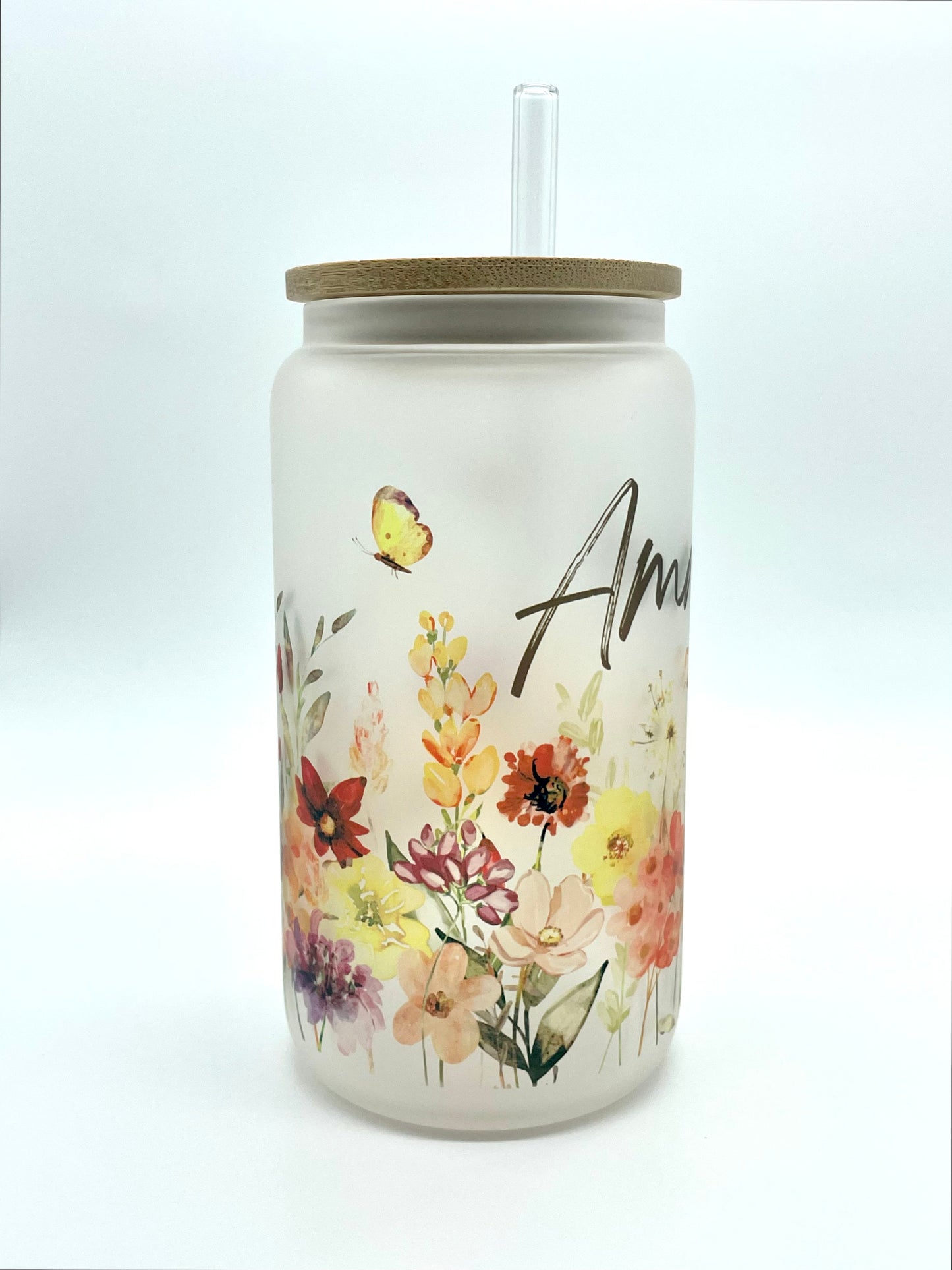 Personalized Wildflower Frosted Glass Can