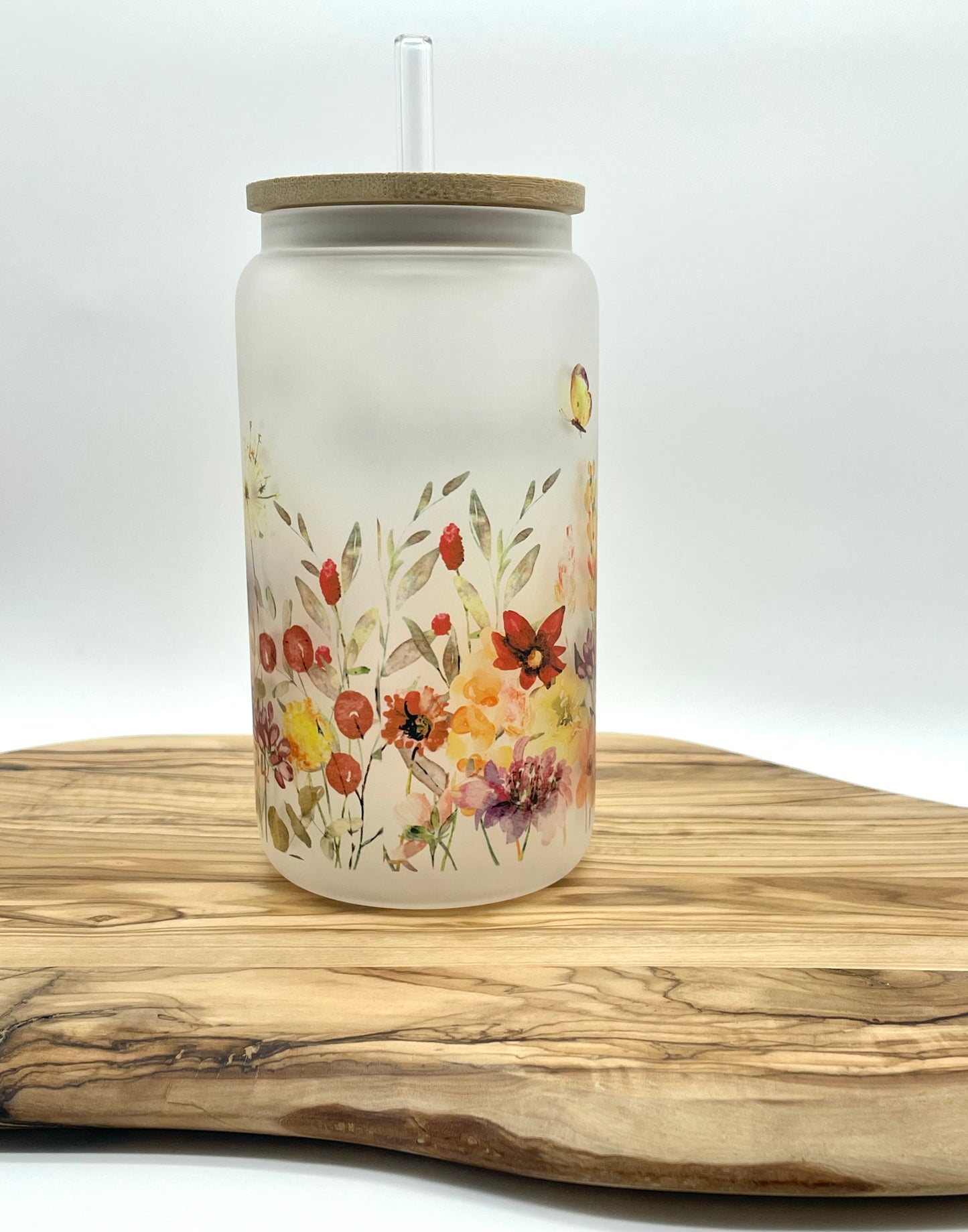 Personalized Wildflower Frosted Glass Can