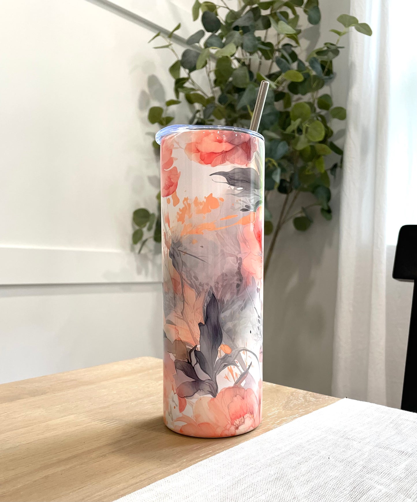 20oz Pink Floral Skinny Tumbler