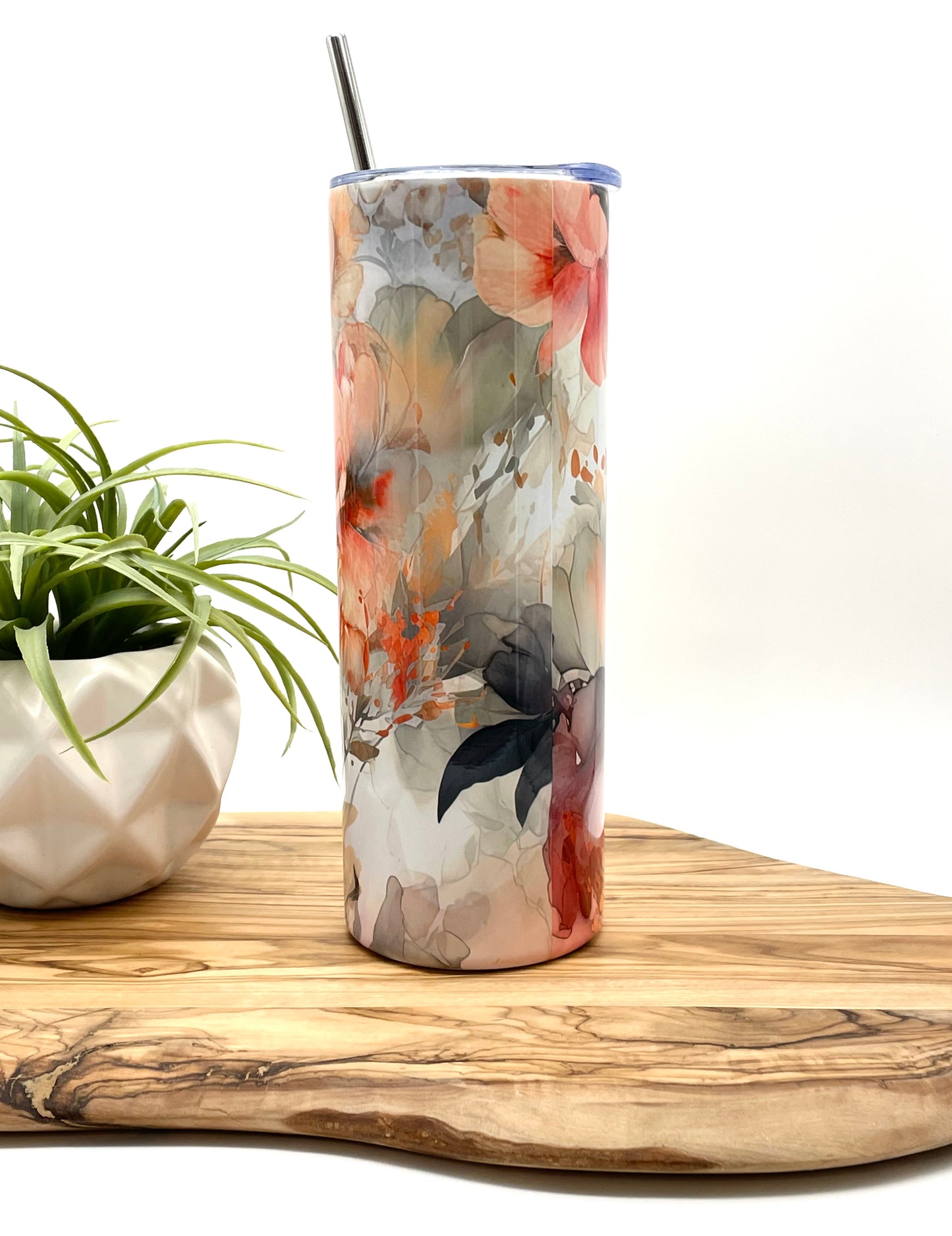 20oz Pink Floral Skinny Tumbler