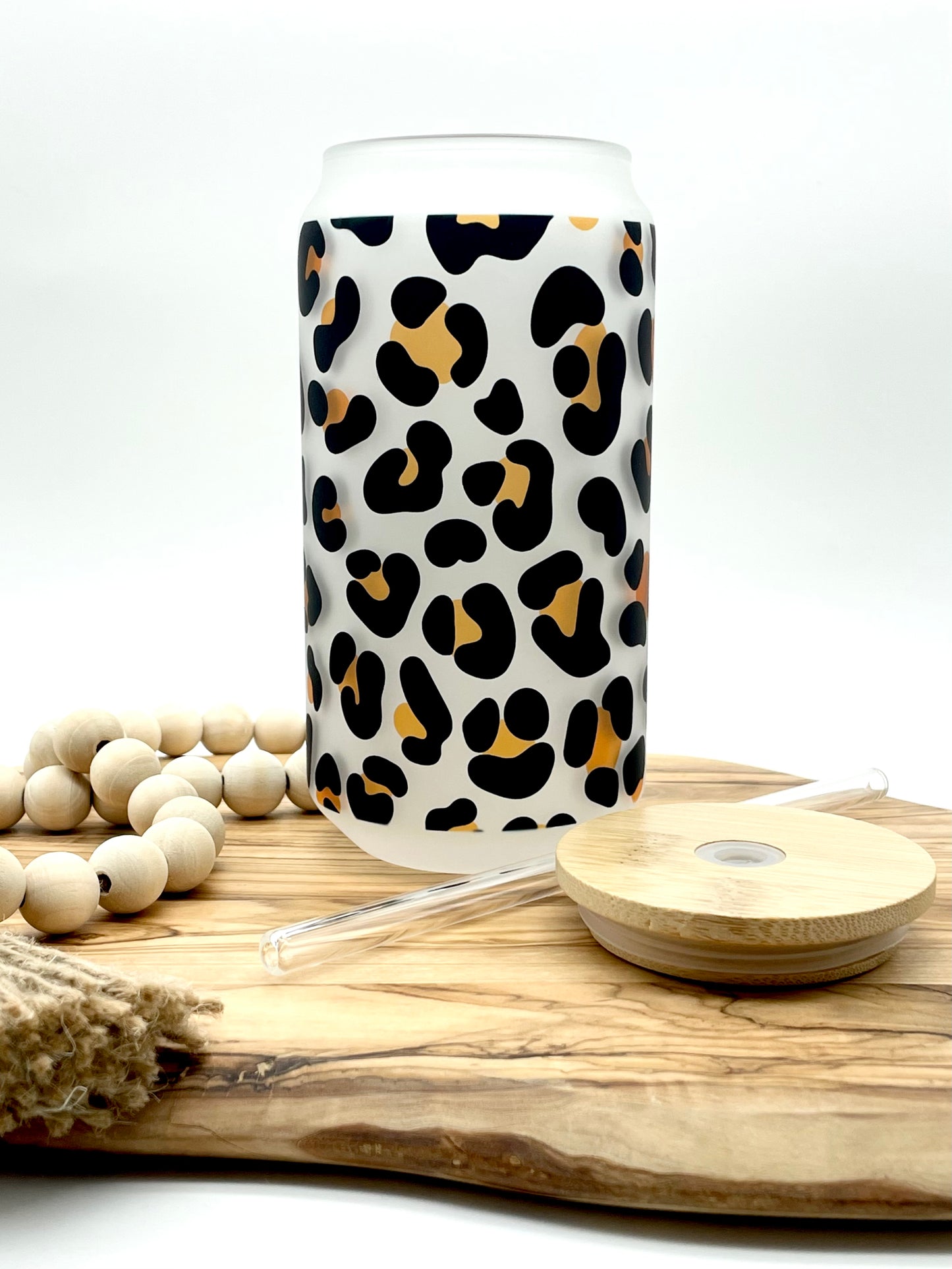 Leopard Print Frosted Glass Can