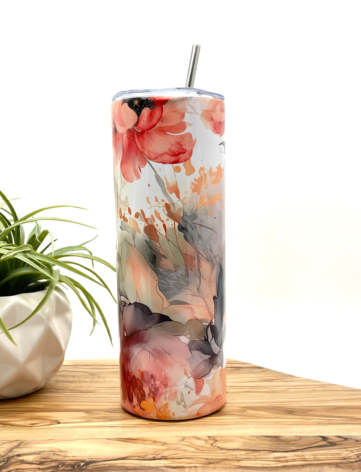 20oz Pink Floral Skinny Tumbler