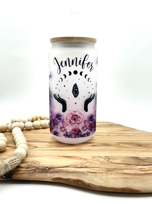 Personalized Purple Floral Glass Can