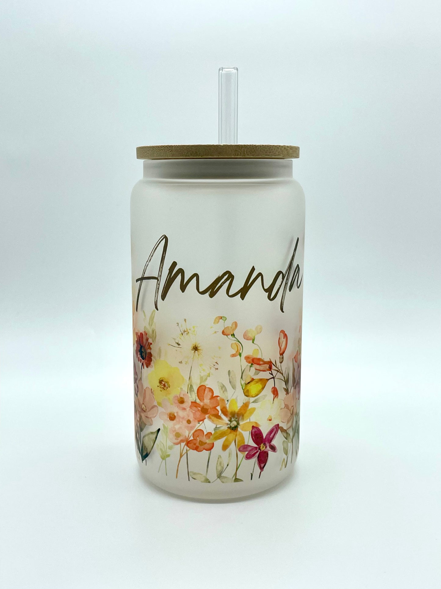 Personalized Wildflower Frosted Glass Can