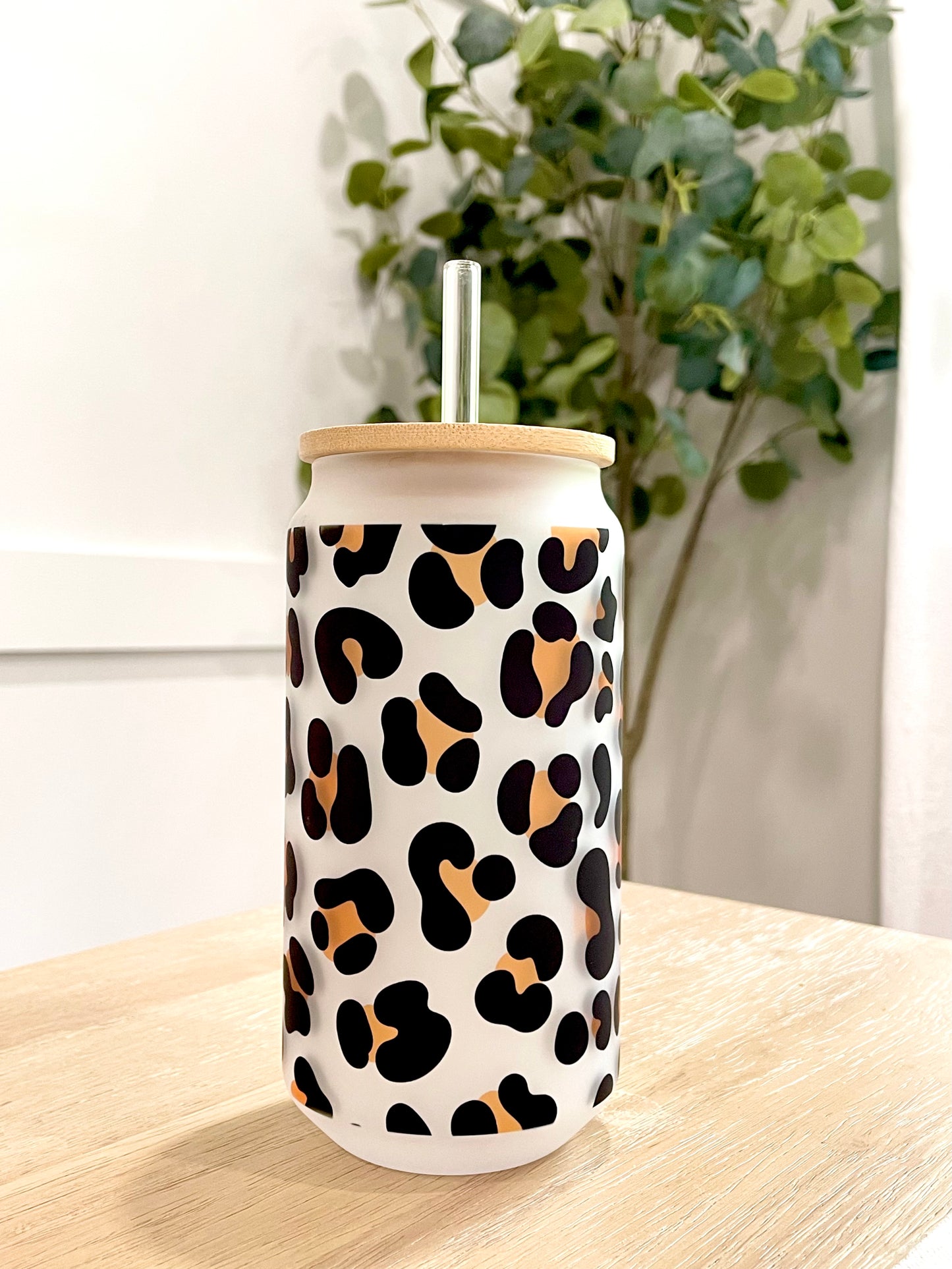 Leopard Print Frosted Glass Can