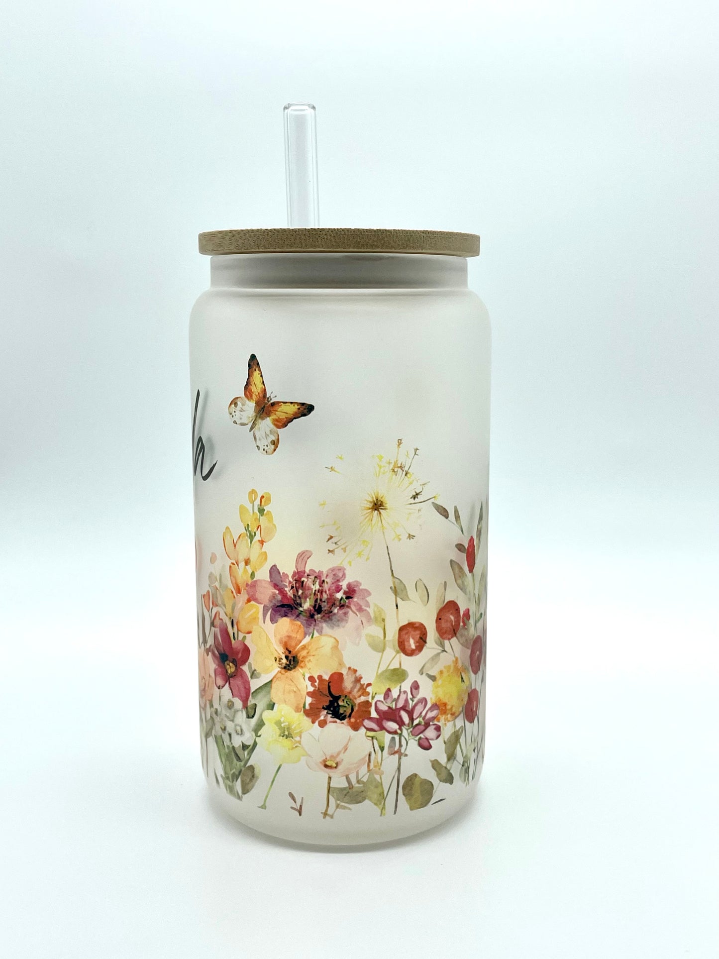 Personalized Wildflower Frosted Glass Can