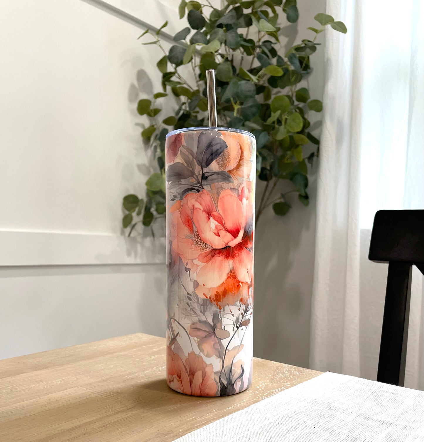 20oz Pink Floral Skinny Tumbler